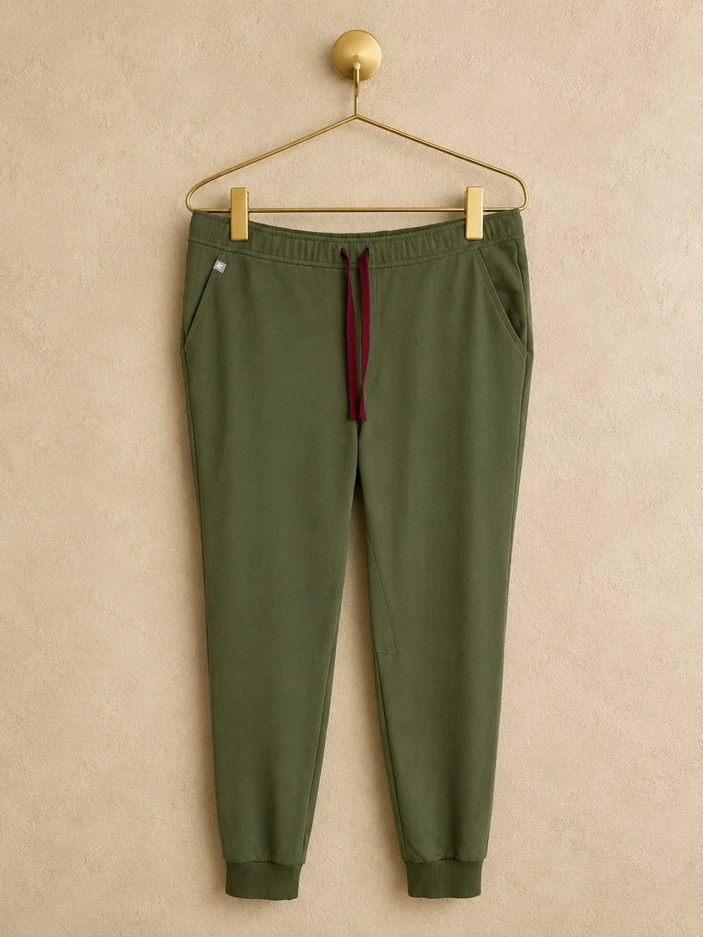 Figs Men's Olive Green Joggers with Burgundy Drawcord